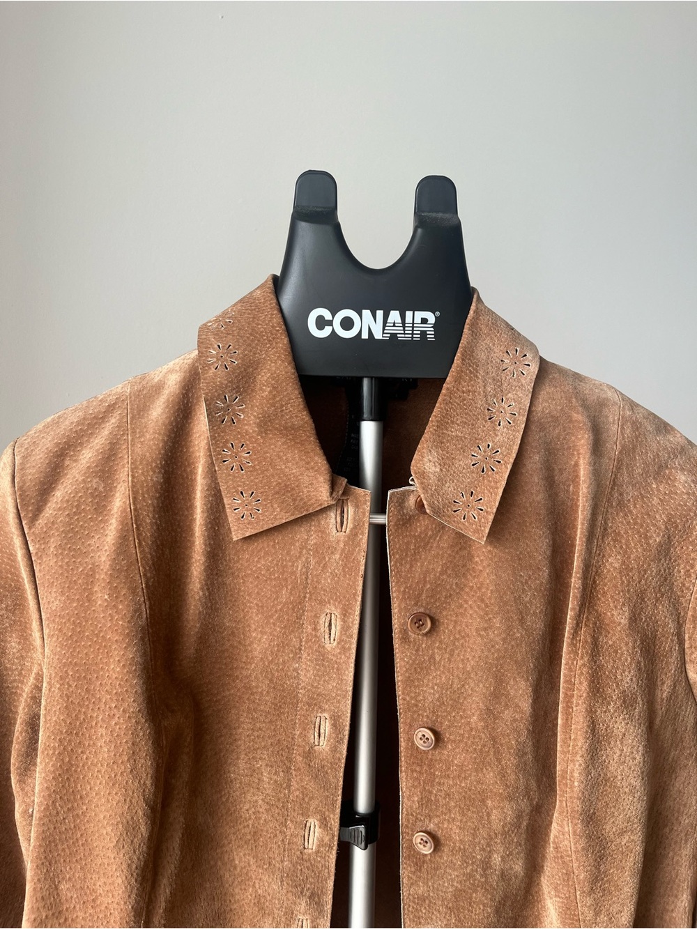 Suede Button-Front Brown Jacket - Picture 2 of 4